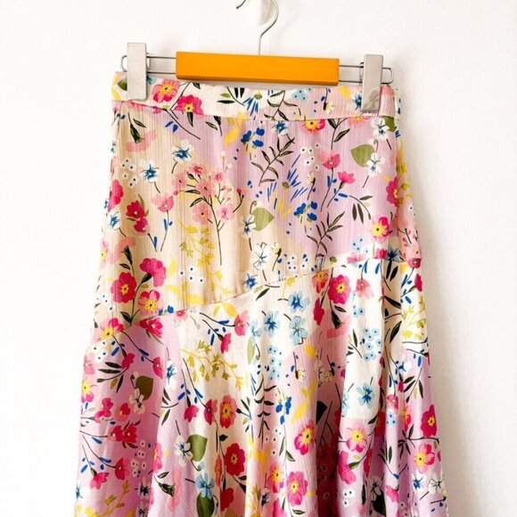 Zara Floral Satin Effect Asymmetric Midi Skirt Size XS - Picture 6 of 10